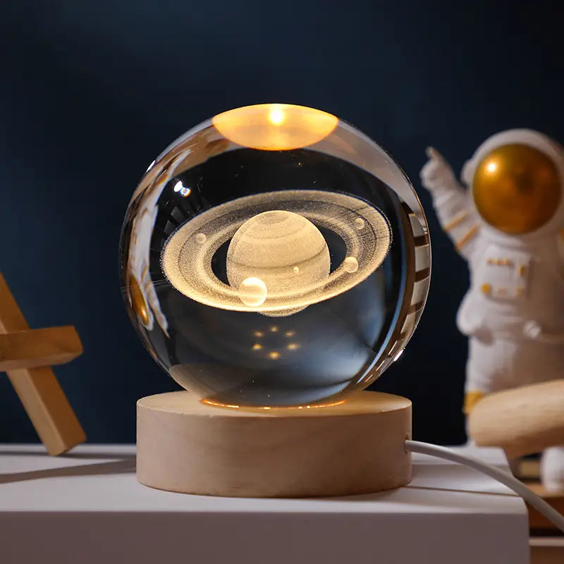3D Moon/Sky Crystal Ball Night Lamp with Wooden Base