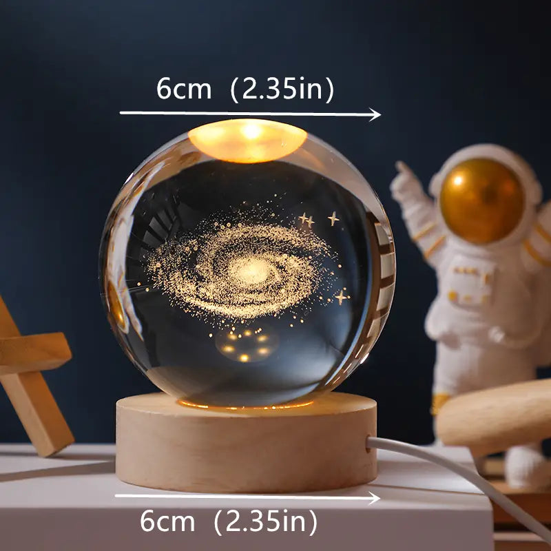 3D Moon/Sky Crystal Ball Night Lamp with Wooden Base